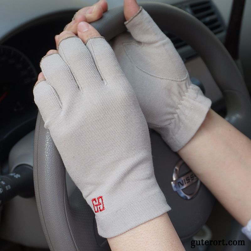 Handschuhe Herren Sonnenschutz Kurz Schweiß Baumwolle Halber Finger Einfach Grau Hell