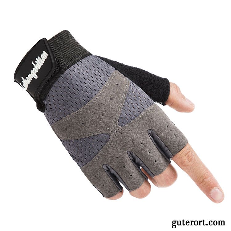 Handschuhe Herren Sport Rutschfest Wander Halber Finger Outdoor Reiten Schwarz