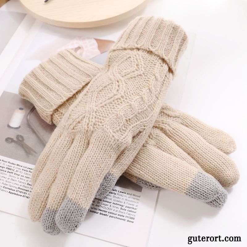 Handschuhe Herren Trend Dicke Damen Stricken Student Samt Khaki