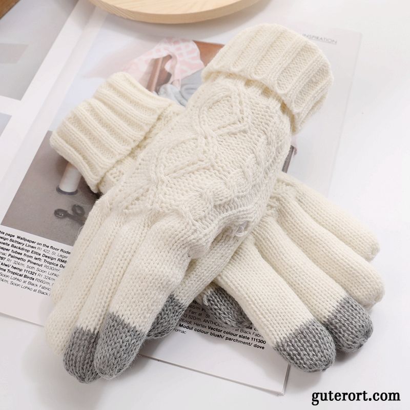 Handschuhe Herren Trend Dicke Damen Stricken Student Samt Khaki