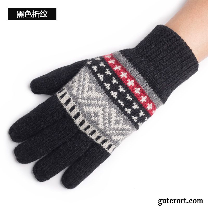 Handschuhe Herren Winter Outdoor Schafwolle Baumwolle Fünf Finger Fahrrad Fahren Marineblau