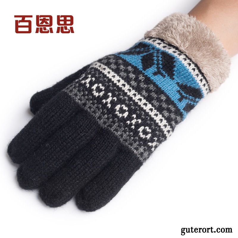 Handschuhe Herren Winter Outdoor Schafwolle Baumwolle Fünf Finger Fahrrad Fahren Marineblau