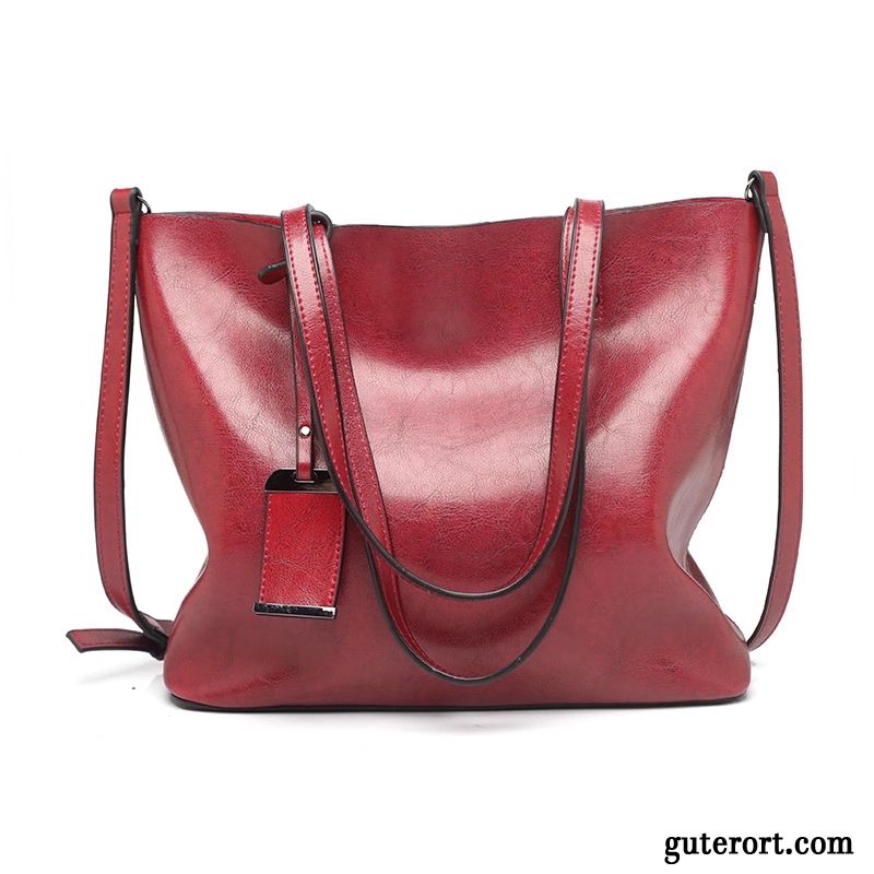 Handtaschen Damen Europe Tote Trend Mode Retro Große Tasche Scharlachrot Farbe