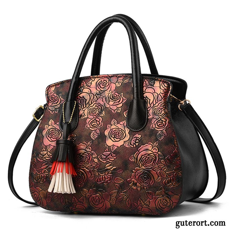 Handtaschen Damen Mittleren Alters All Match Blumen Sommer Neu Mama Bordeauxrot