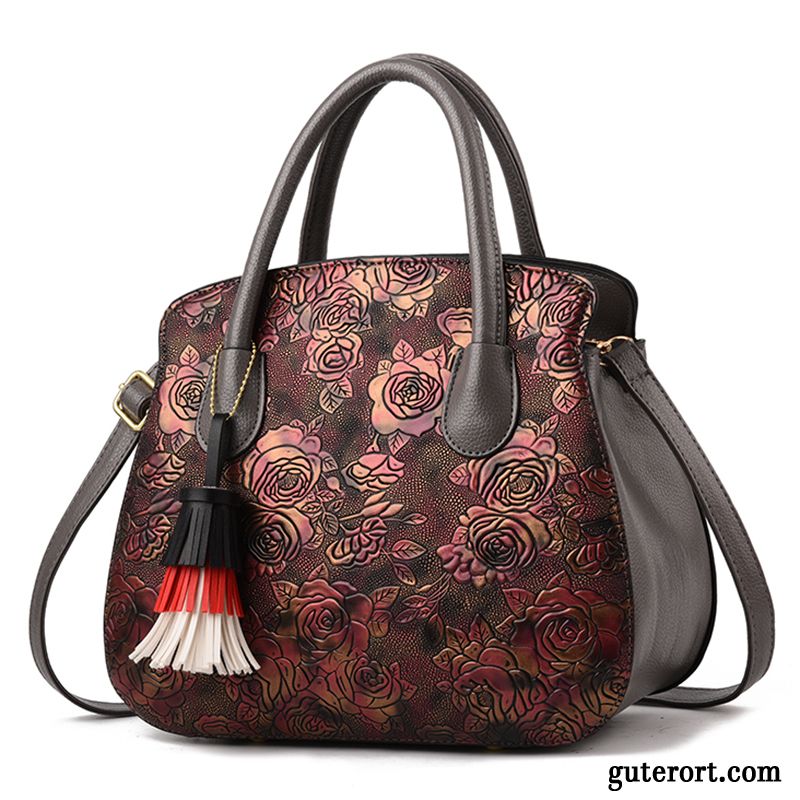 Handtaschen Damen Mittleren Alters All Match Blumen Sommer Neu Mama Bordeauxrot