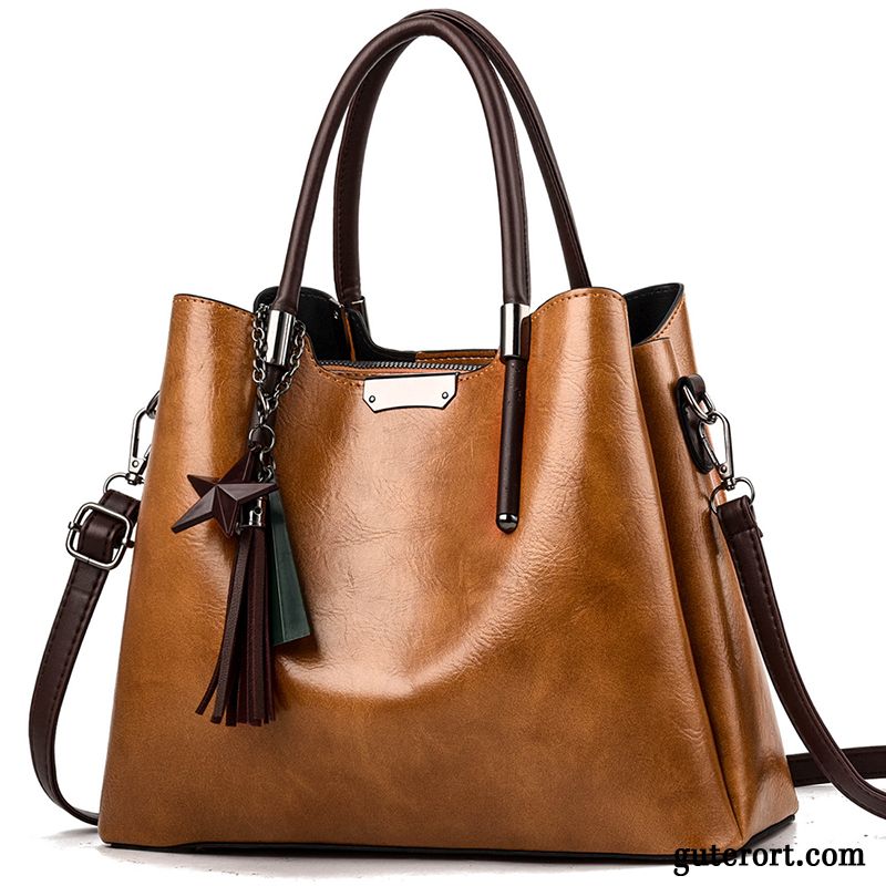 Handtaschen Damen Umhängetasche 2019 Mode Retro Große Tasche Frühling Braun