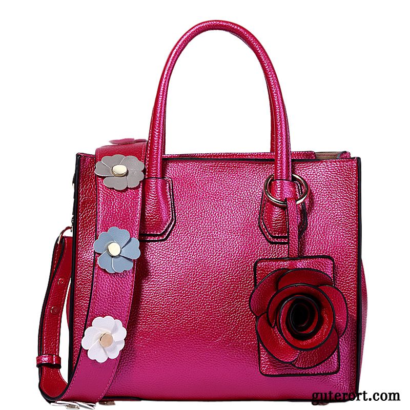 Handtaschen Damen Weiches Leder Jeden Tag Stern Blumen Umhängetasche Tote Grün