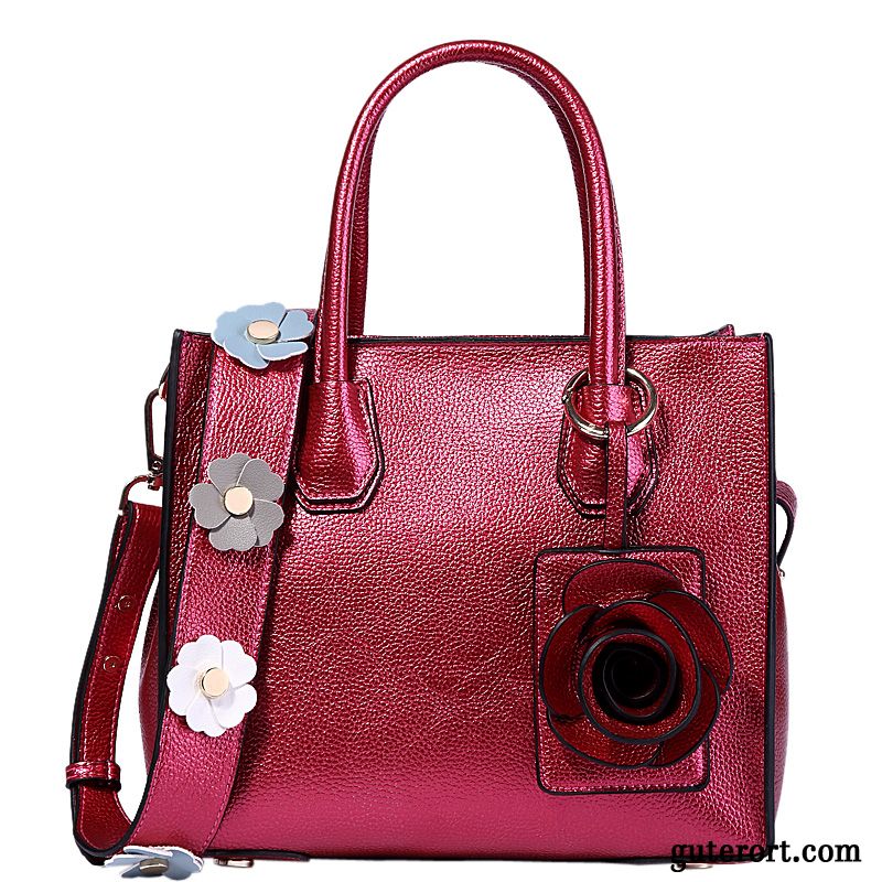 Handtaschen Damen Weiches Leder Jeden Tag Stern Blumen Umhängetasche Tote Grün