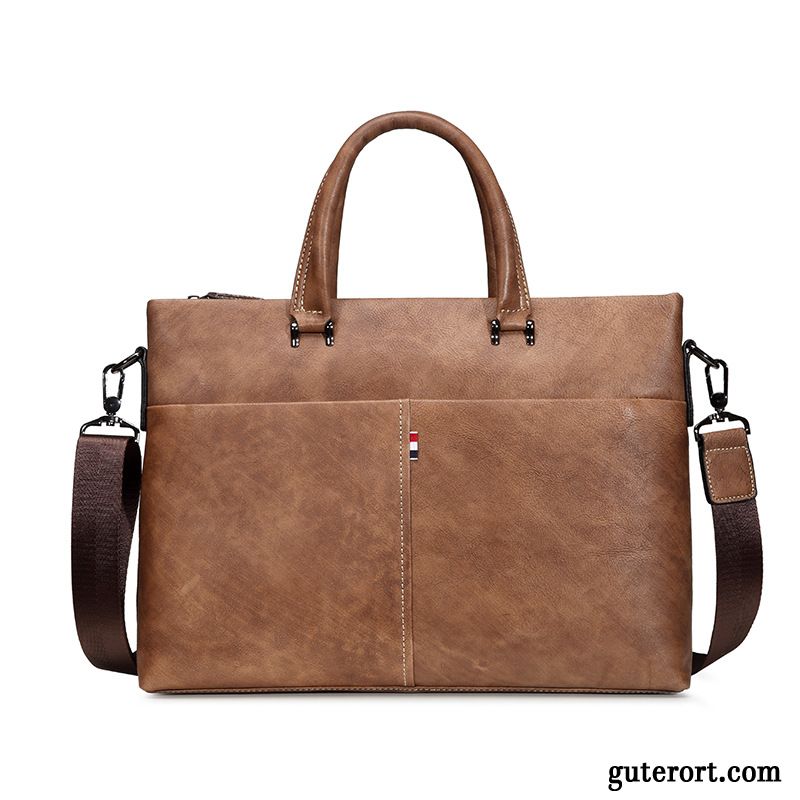 Handtaschen Herren Business Rindsleder Retro Große Kapazität Europe Top Leder Grau