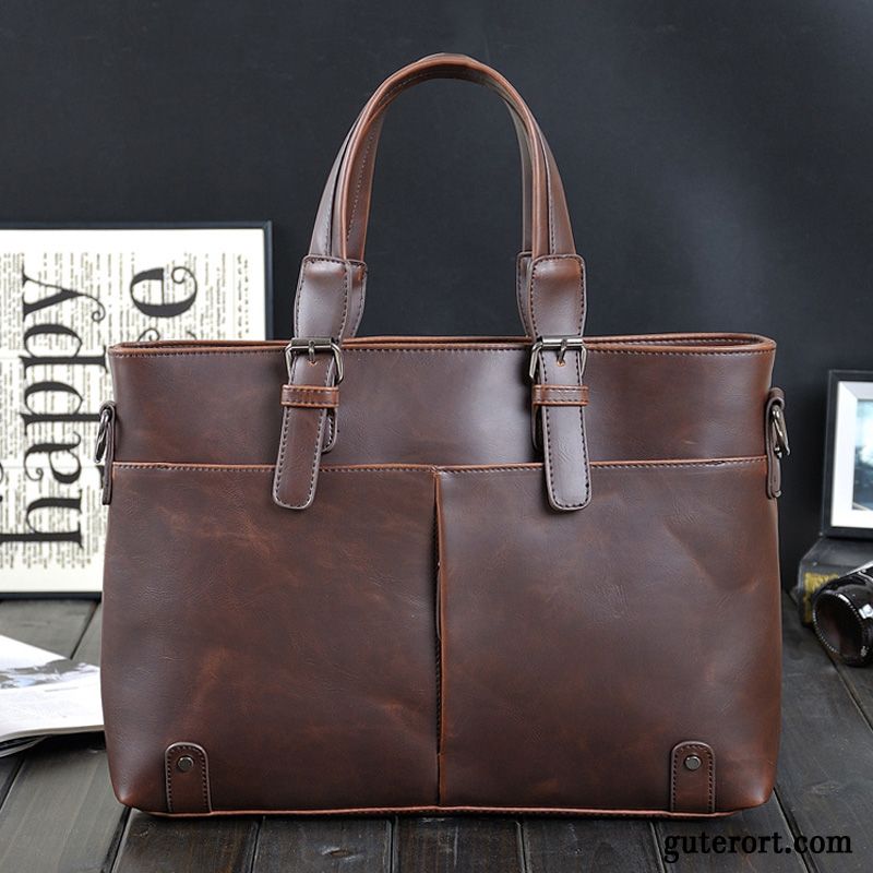 Handtaschen Herren Computer Tasche Freizeit Leder Aktentasche Retro Business Braun