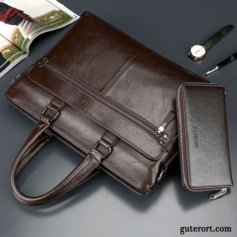 Handtaschen Herren Weiche Aktentasche Rindsleder Business Computer Tasche Umhängetasche Braun