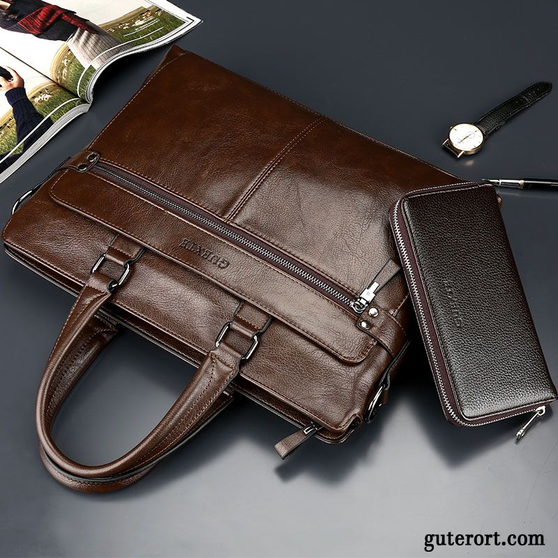 Handtaschen Herren Weiche Aktentasche Rindsleder Business Computer Tasche Umhängetasche Braun