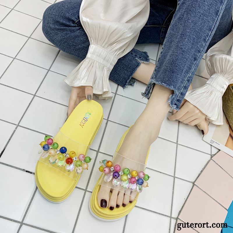 Hausschuhe Damen Europa Neue Sommer Allgleiches Rutschsicher Mode Mischfarben Gelb