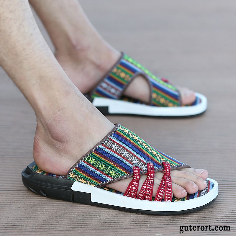 Hausschuhe Herren Rutschsicher Sandalen Mode Sommer Nationalen Stil Trend Sandfarben Schwarz