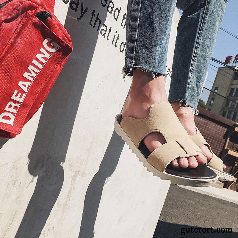 Hausschuhe Herren Rutschsicher Sandalen Trend Europa Mode Schüler Sandfarben Schwarz