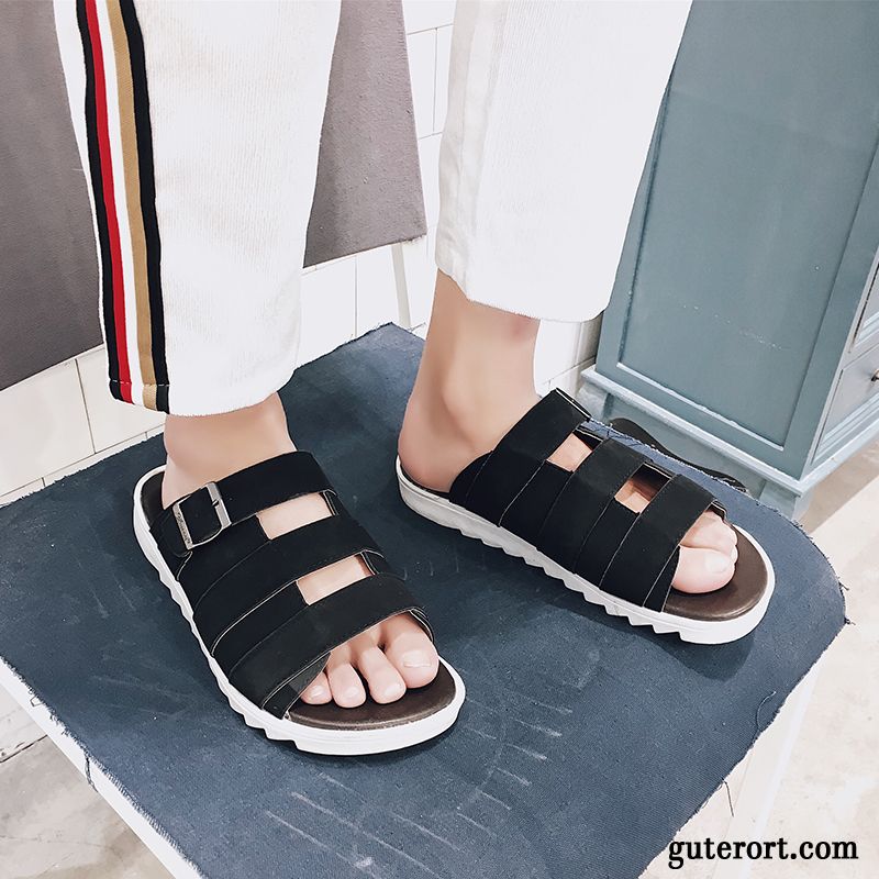 Hausschuhe Herren Rutschsicher Sandalen Trend Europa Mode Schüler Sandfarben Schwarz