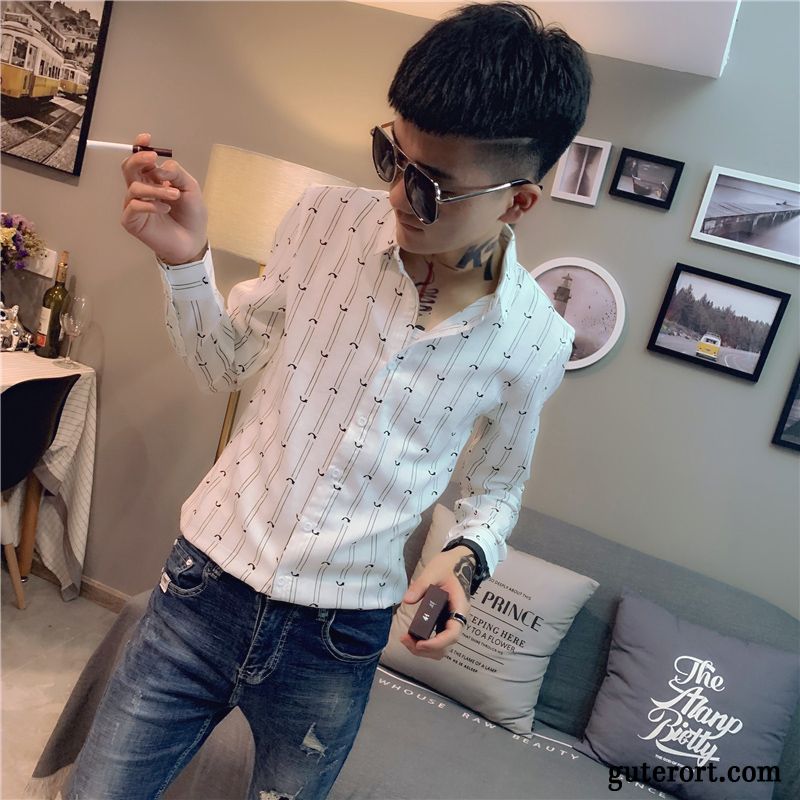 Hemden Herren Lange Ärmel Schlank Trend Blume Herbst Freizeit Weiß Gelb Rot