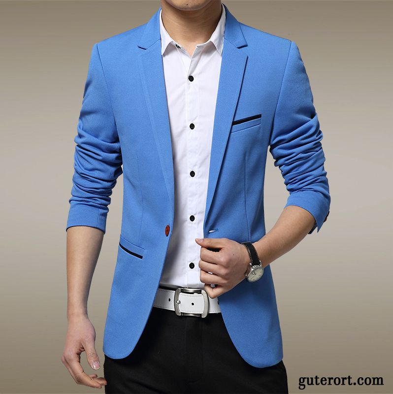 Herren Blazer Blau Lachsrosa, Slim Fit Anzüge Günstig Billig