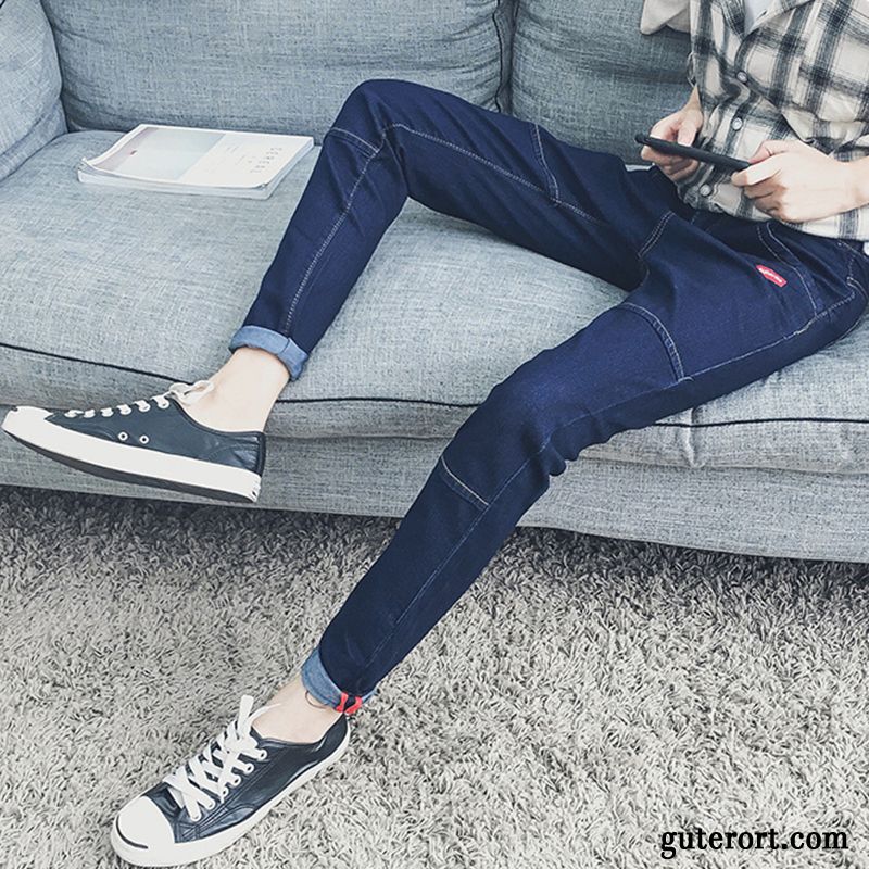 Herren Jeans Hose Gummizug Meeresgrün, Skinny Jeans Rissen Billig