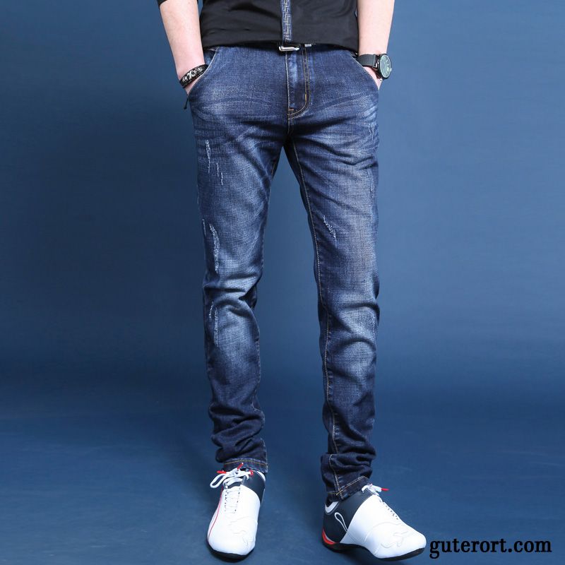 Herren Jeans Knopfleiste Billig, Herren Jeans Loose Fit Meeresgrün