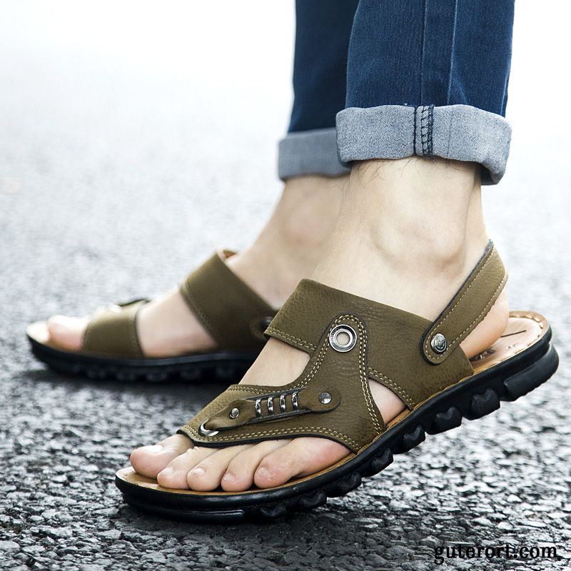 Herren Sandalen Flach Lindgrün, Outdoor Sandalen Herren Leder Verkaufen