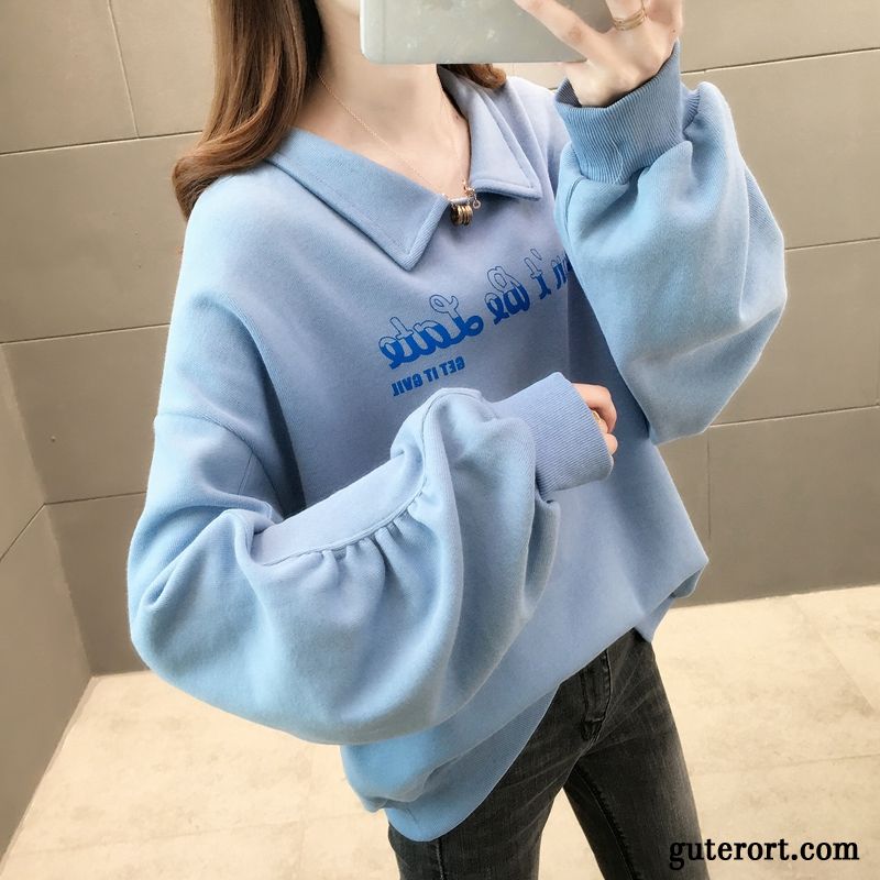 Hoodie Damen Dünn Lose Europa Hoodies Trend Feder Blau