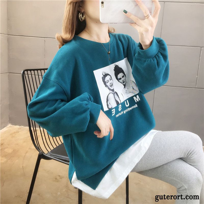 Hoodie Damen Feder Lose Trend Große Größe Überzieher Ultra Blau