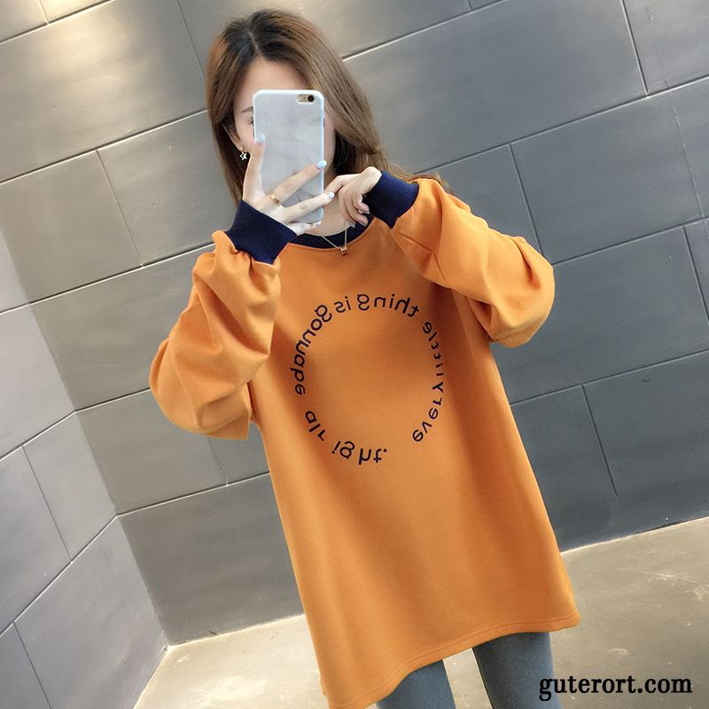 Hoodie Damen Herbst Feder Trend Langer Abschnitt Hoodies Dünn Grün