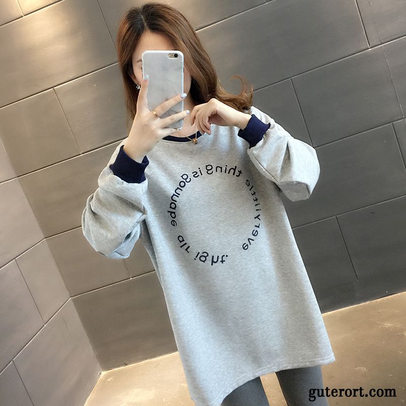 Hoodie Damen Herbst Feder Trend Langer Abschnitt Hoodies Dünn Grün