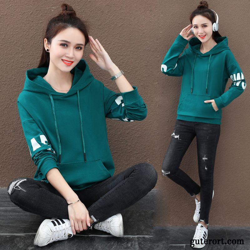 Hoodie Damen Herbst Schüler Feder Europa Allgleiches Überzieher Weiß