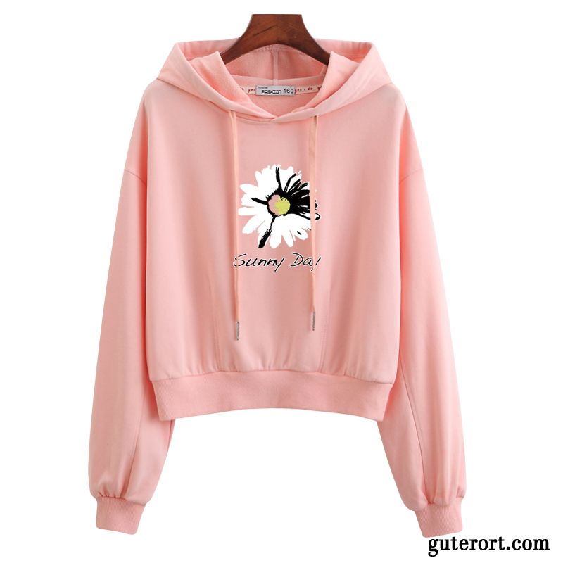 Hoodie Damen Hoodies Kurzer Absatz Mit Kapuze Feder Lose Mantel Rosa