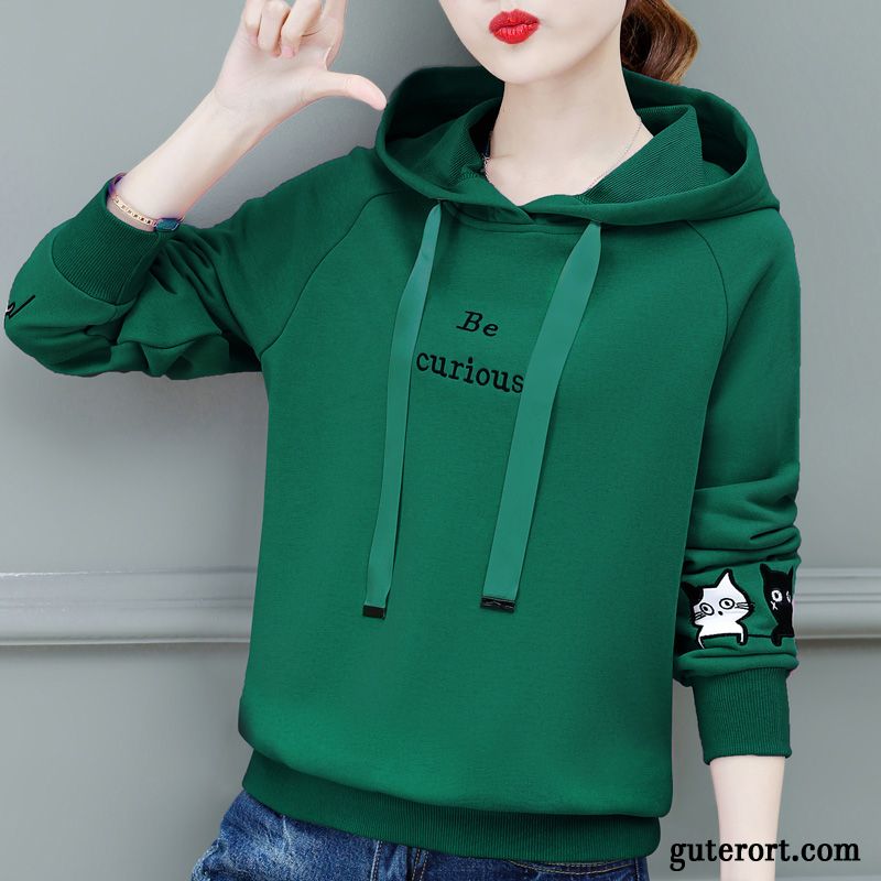 Hoodie Damen Mode Dünn Neu Herbst Feder Lange Ärmel Schwarz