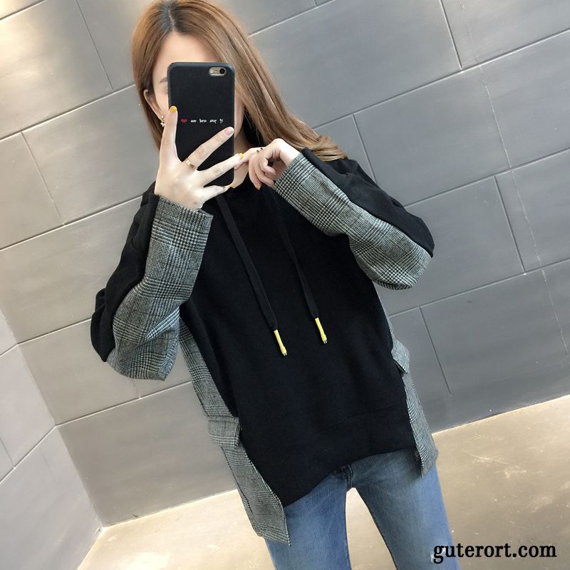 Hoodie Damen Mode Trend Europa Überzieher Mit Kapuze Neu Schwarz