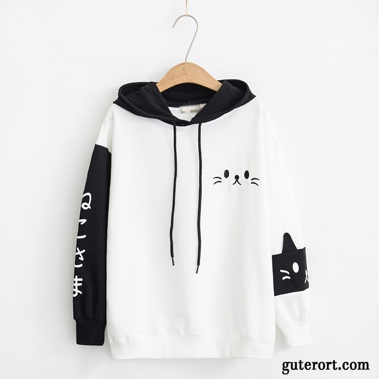 Hoodie Damen Schüler Lange Ärmel Feder Mädchen Herbst Groß Schwarz