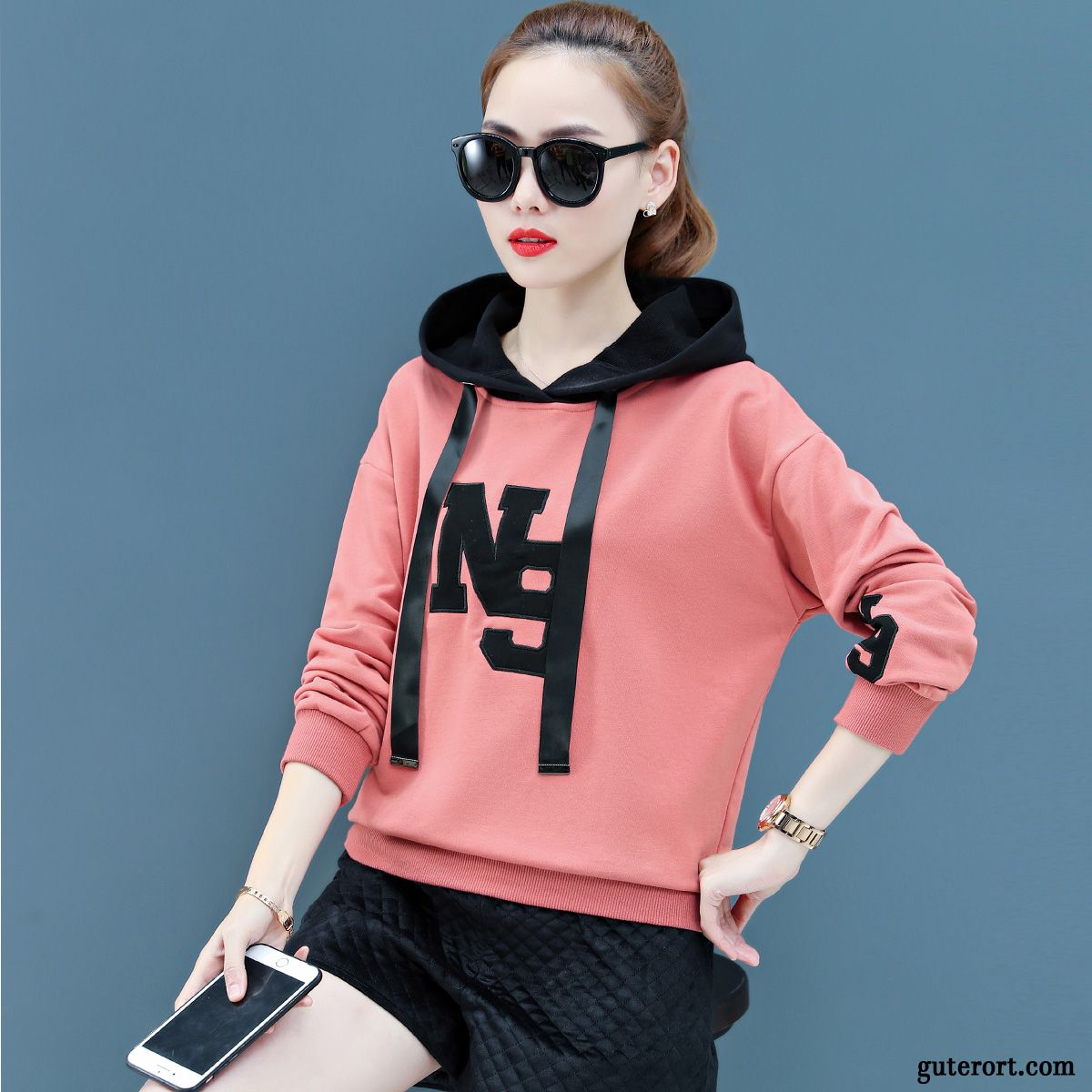 Hoodie Damen Trend Mode Herbst Mantel Hoodies Lose Rot