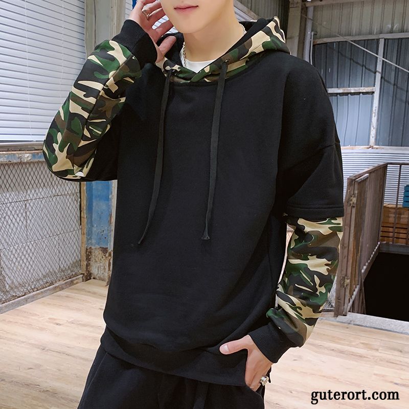 Hoodie Herren Allgleiches Lose Neu Herbst Überzieher Feder Camouflage Schwarz