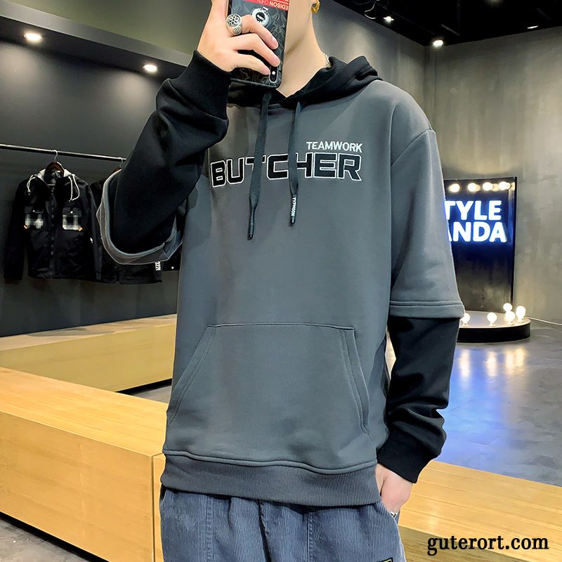 Hoodie Herren Europa Neu Trend Allgleiches Hoodies Feder Schwarz