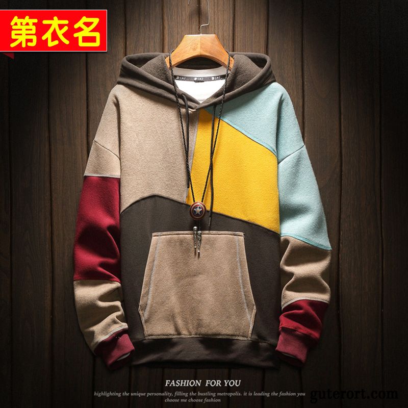 Hoodie Herren Feder Mit Kapuze Jacke Trend Freizeit Mantel Mischfarben Farbe