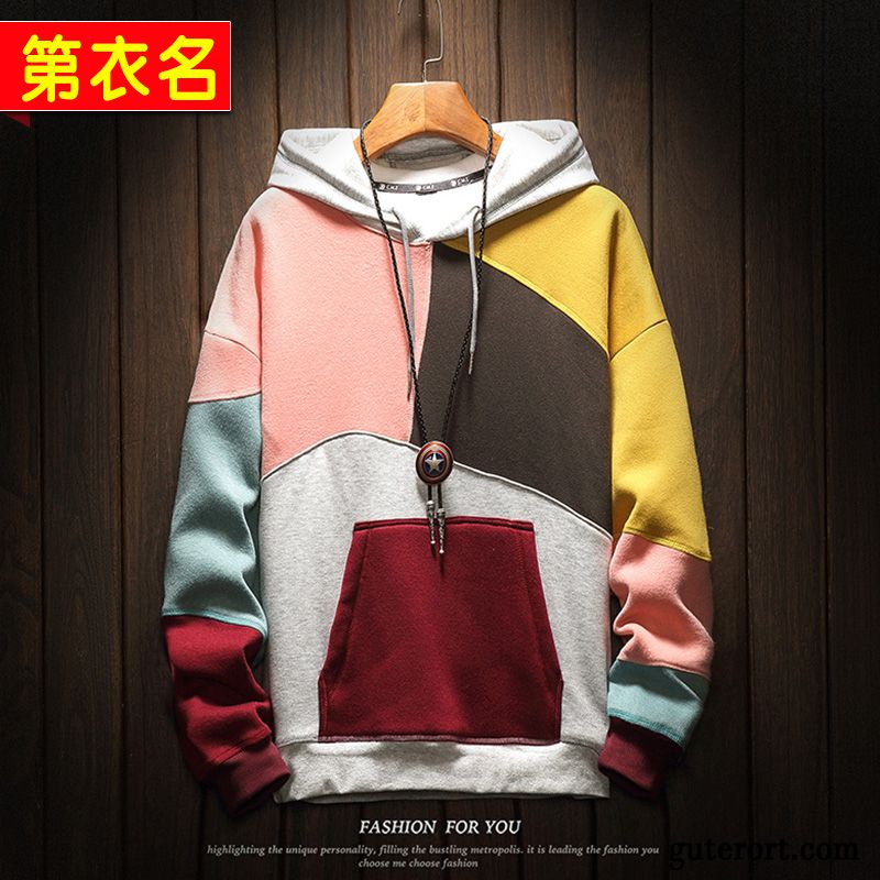 Hoodie Herren Feder Mit Kapuze Jacke Trend Freizeit Mantel Mischfarben Farbe