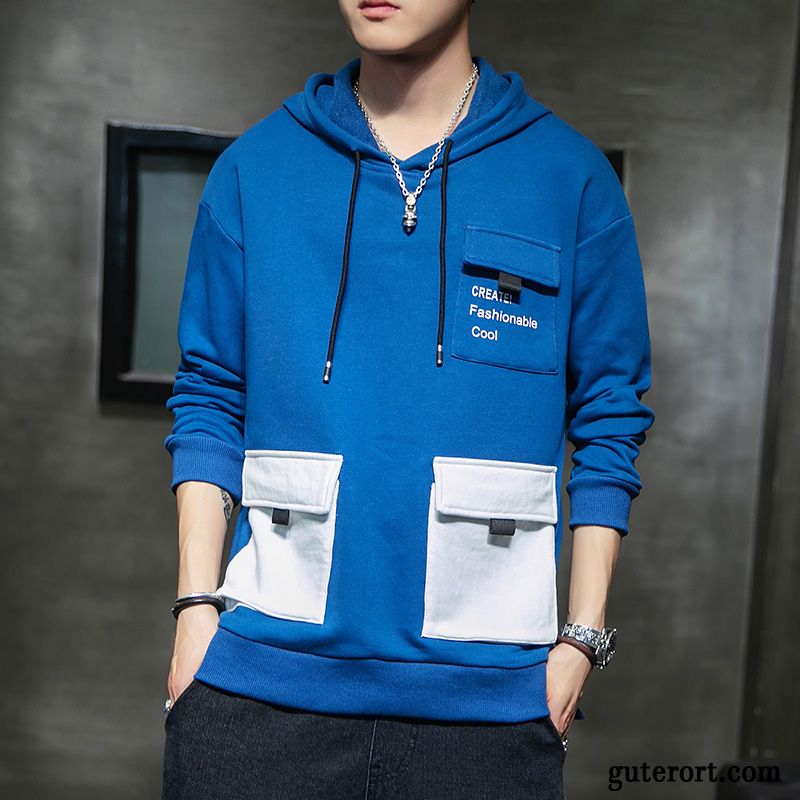 Hoodie Herren Herbst Schüler Neu Lange Ärmel Allgleiches Feder Blau