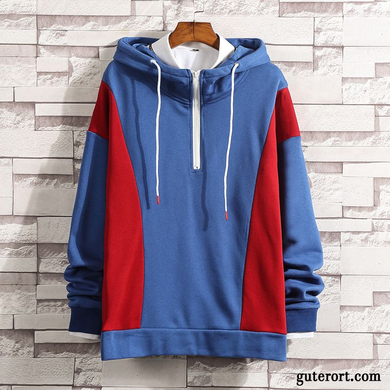 Hoodie Herren Lange Ärmel Neu Trend Mit Kapuze Jugend Retro Mischfarben Grün