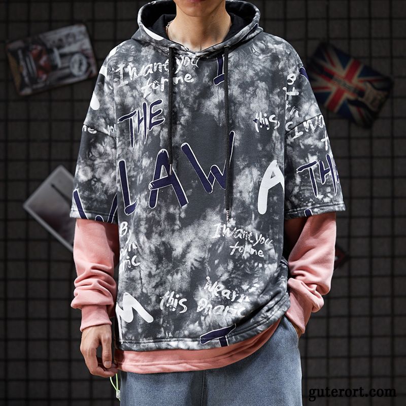 Hoodie Herren Lose Herbst Überzieher Graffiti Hoodies Mit Kapuze Grau