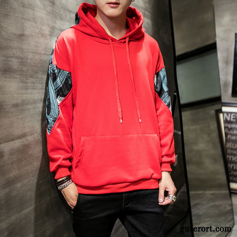 Hoodie Herren Trend Chinesischer Stil Drucken Freizeit Mit Kapuze Mantel Rot