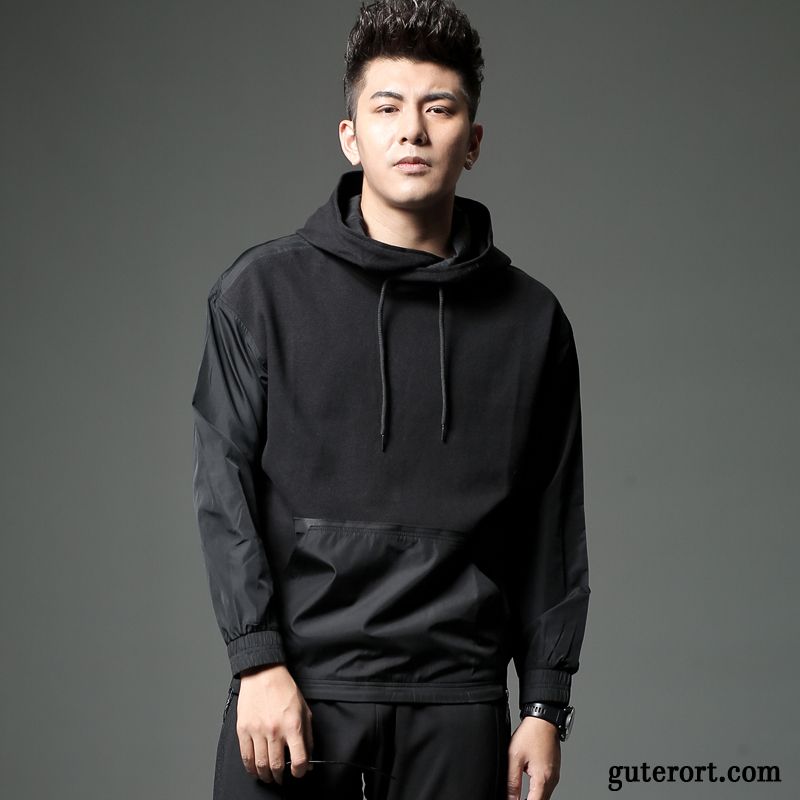 Hoodie Herren Trend Europa Mantel Mit Kapuze Freizeit Lose Schwarz