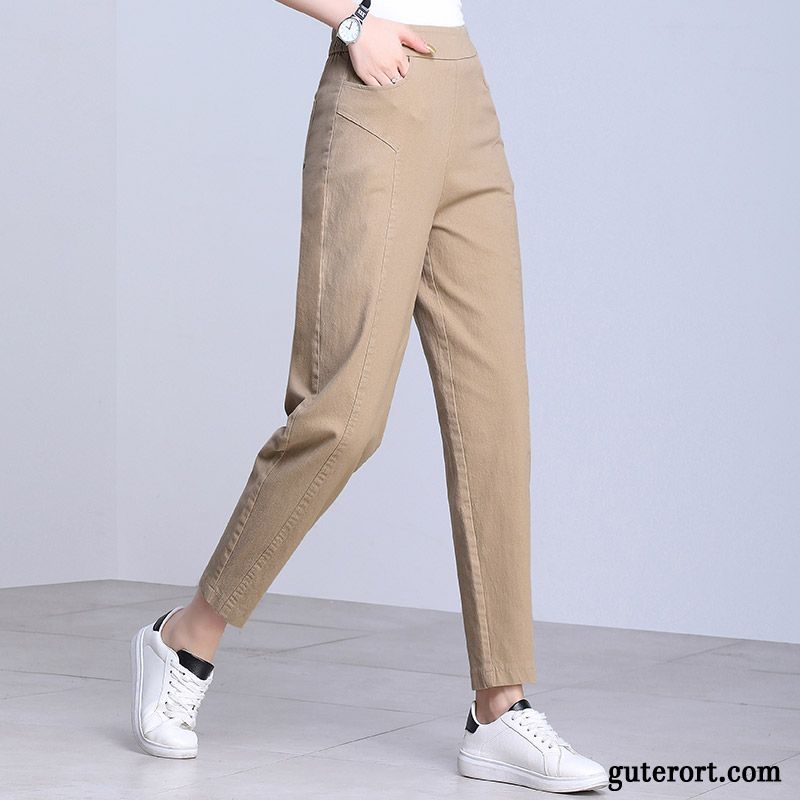 Hosen Damen Herbst Werkzeugbau Lose Dünn Neunte Hose Hohe Taille Khaki Dunkel