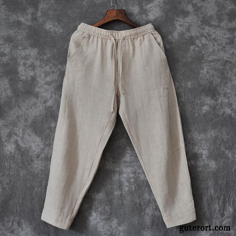 Hosen Herren Freizeit Lose Neunte Hose Chinesischer Stil Harlan Dünn Weiß Beige