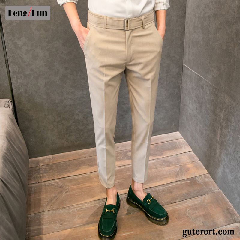 Hosen Herren Sommer Schlank Dünn England Trend Neunte Hose Beige Farbe