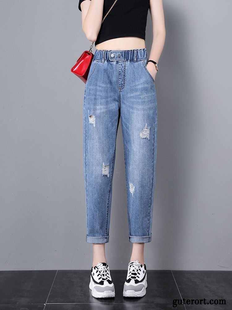 Jeans Damen Dünn Sommer Harlan Neu Hohe Taille Elastisch Blau