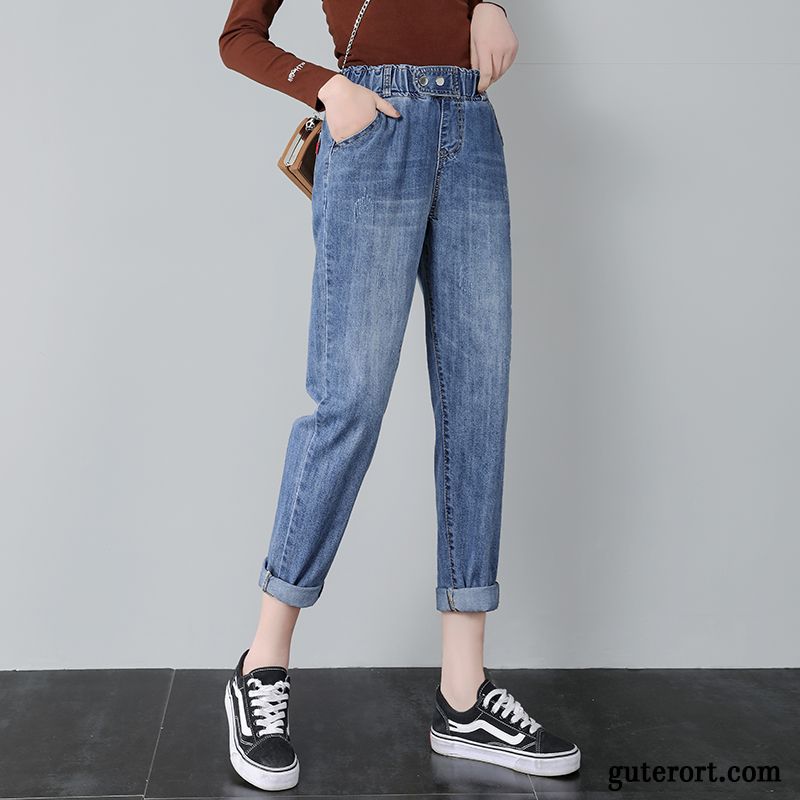 Jeans Damen Dünn Sommer Harlan Neu Hohe Taille Elastisch Blau