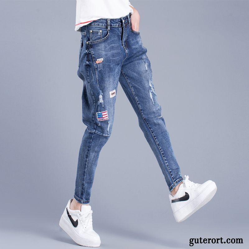 Jeans Damen Feder Harlan Hose Lose Dünn Europa Schwarz